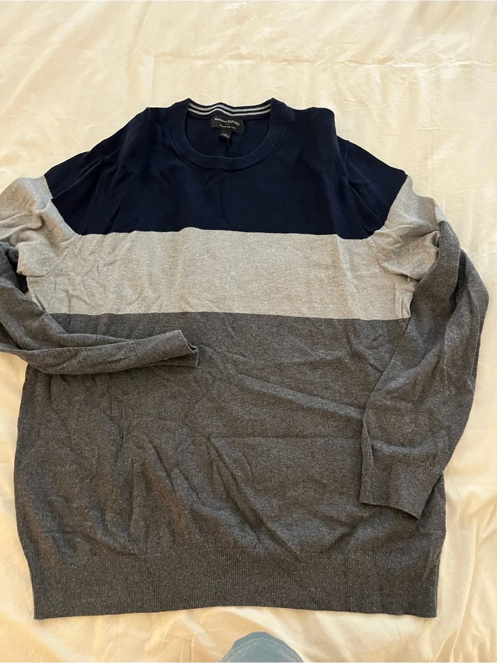 Banana Republic Men's Colorblock Crewneck Sweater - Navy, Light Gray & Dark Gray